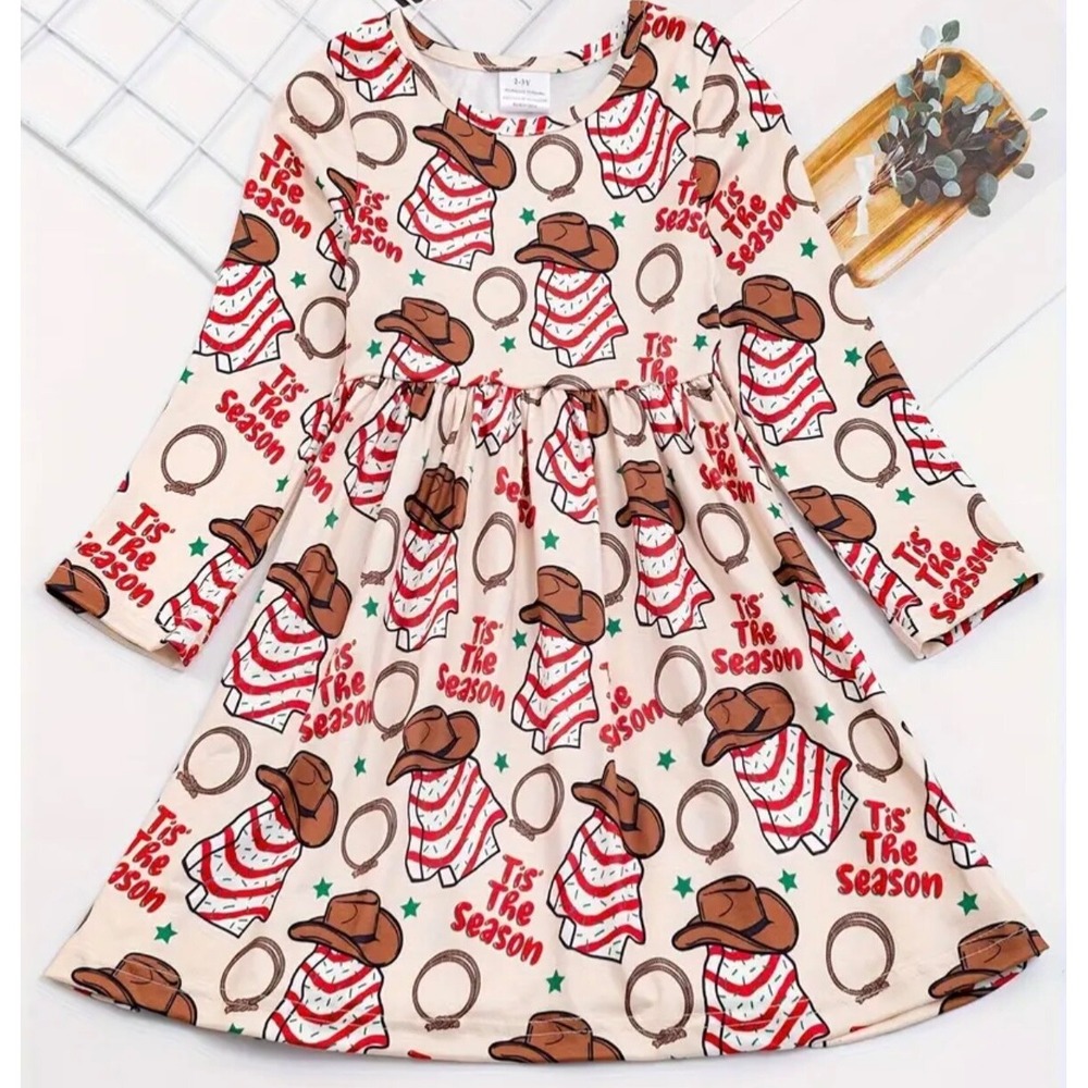 Toddler Girl's Little Debbie Snack Cakes & Cowboy Hat CHRISTMAS Dress! NEW